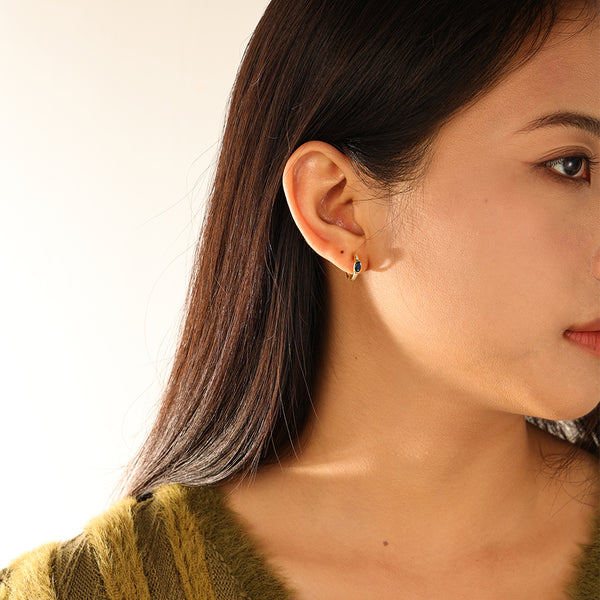 FE3151 Oval Blue CZ Hoop Earring