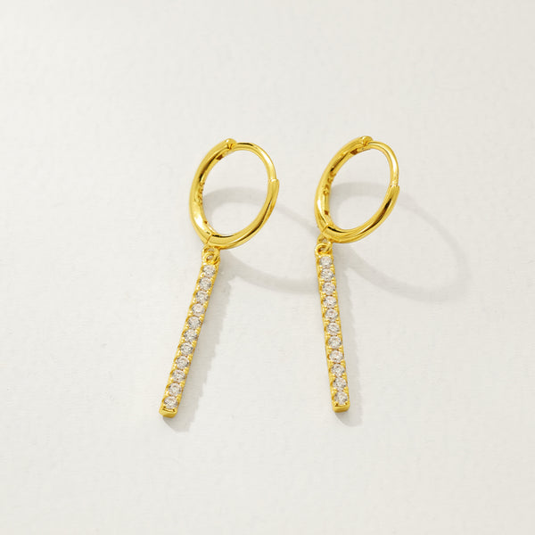 FE2750 925 Sterling Silver Cubic Zirconia Square Bar Dangle Earrings