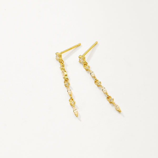 FE2844 925 Sterling Silver Marquise Cubic Zirconia Long Chain Stud Earring