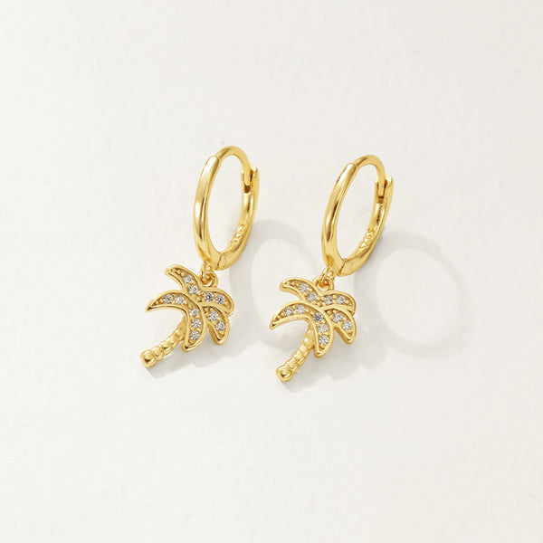 FE2720 925 Sterling Silver Cubic Zirconia Coconut Tree Dangle Hoop Earrings