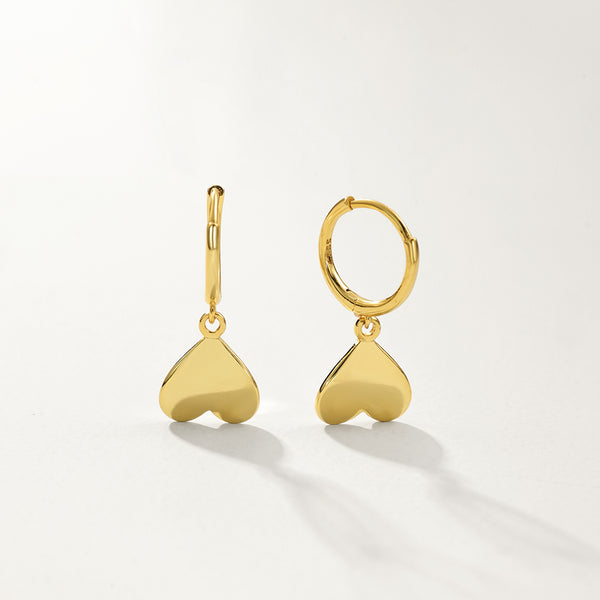 FE2717 925 Sterling Silver Glossy Heart Dangle Hoop Earrings