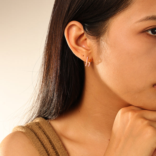 FE2854 925 Sterling Silver CZ Enamel Hoop Earrings