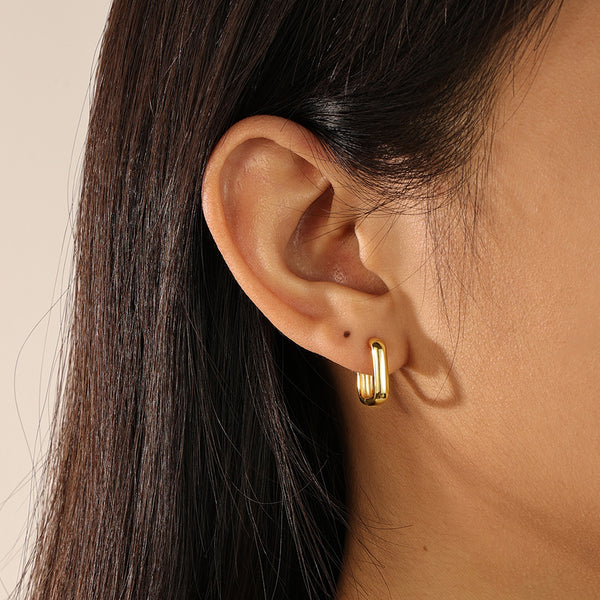 FE2081 925 Sterling Silver Minimalist Square Polished Hoop Earrings