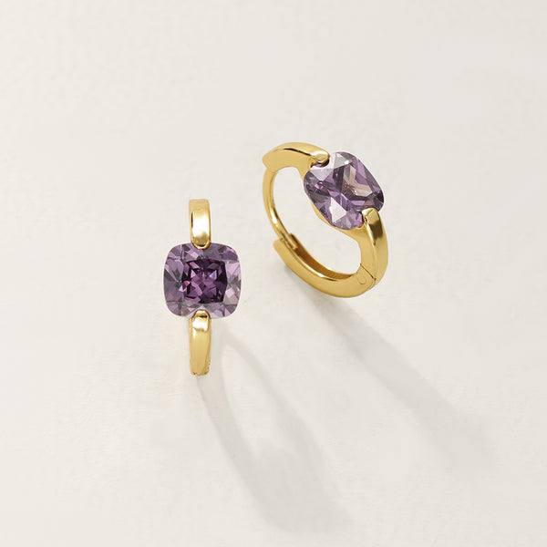 FE2743 925 Sterling Silver Square Colorful Zirconia Hoop Earring