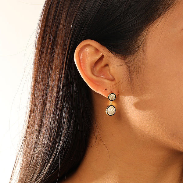 FE2728 925 Sterling Silver Round Disc CZ Drop Earrings