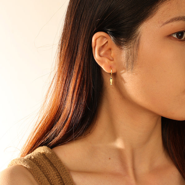 FE2813 925 Sterling Silver Fish Shape Dangle Earrings