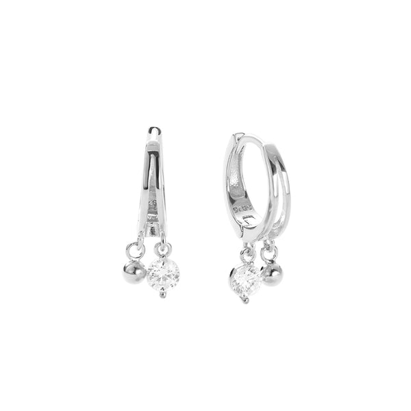 FE2766 925 Sterling Silver Cubic Zirconia Dangle Hoop Earrings