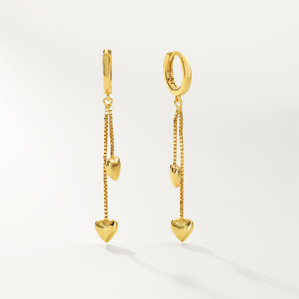 FE2799 925 Sterling Silver Tasseled Heart Dangle Hoop Earrings