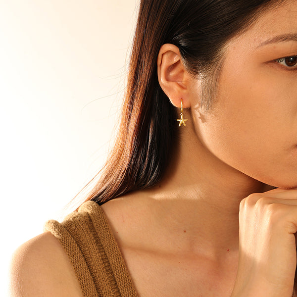 FE2810 925 Sterling Silver Starfish Dangle Earrings