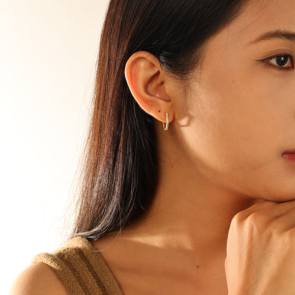 VFE0059 Pentagon Cz Hoop Earrings