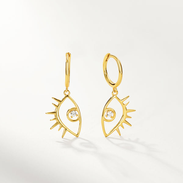 FE2891 925 Sterling Silver Evil Eyes Dangle Hoop Earrings