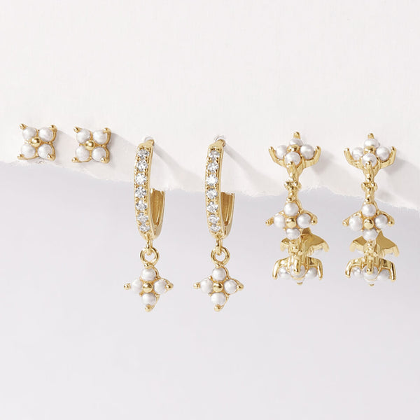 VFX0297 Dainty Shell Pearl Drop Hoop Earring