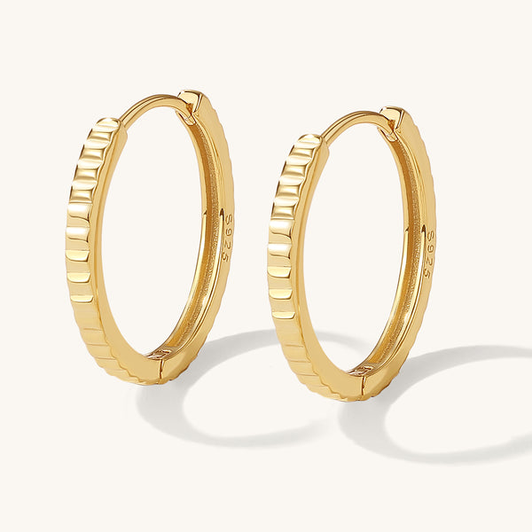 FE2033 FE2034 925 Sterling Silver Gold Ribbed Huggie Hoop Earrings