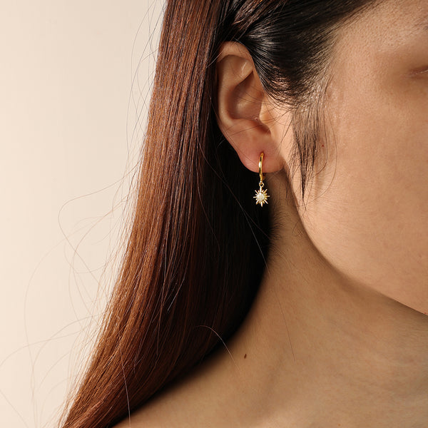 FE2213 925 Sterling Silver Shining Sunburst Dangle Earrings