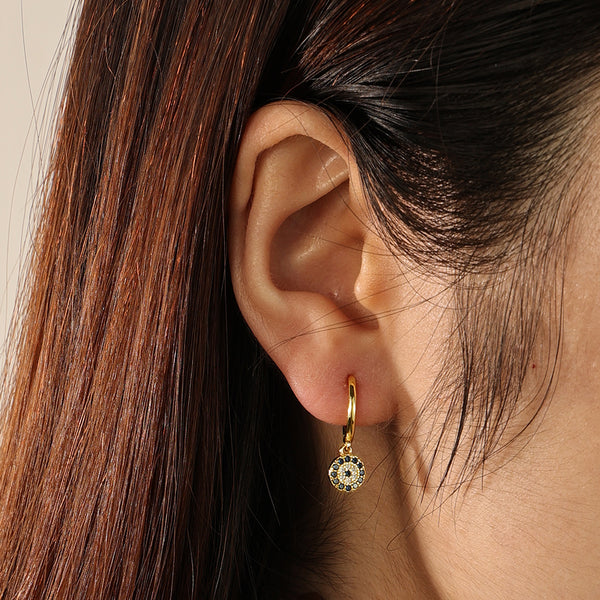 FE2185 925 Sterling Silver Round Eye Dangle Earrings