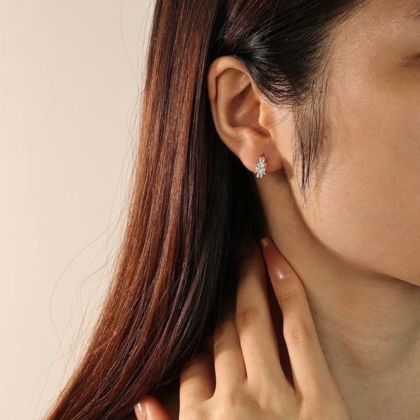 FE2220 925 Sterling Silver Dainty Baguette Cubic Zirconia Hoop Earrings