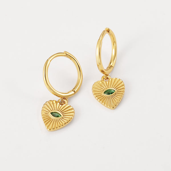 FE2099 925 Sterling Silver Green CZ Heart Pendant Earrings