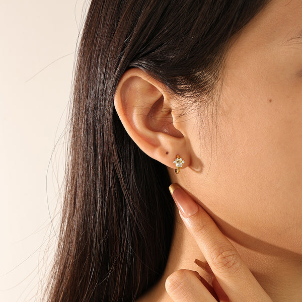 FE2142 925 Sterling Silver Cubic Zirconia Dog Paw Hoop Earrings