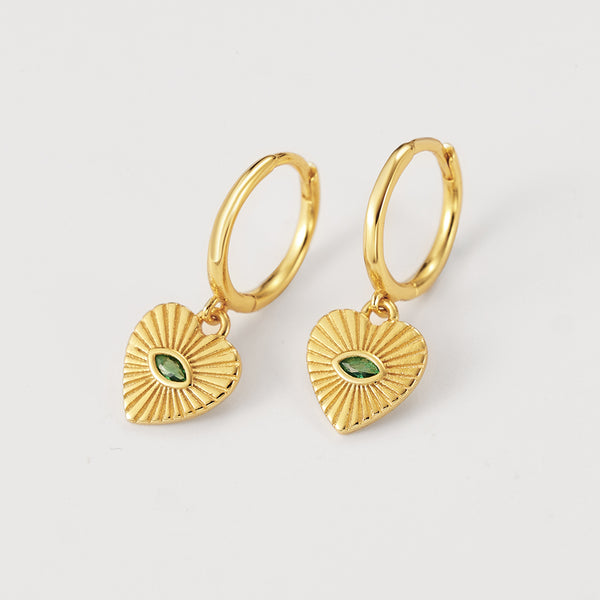 FE2099 925 Sterling Silver Green CZ Heart Pendant Earrings