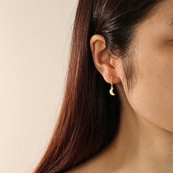 FE2246 925 Sterling Silver Beads Hoop Crescent Moon Dangle Earrings