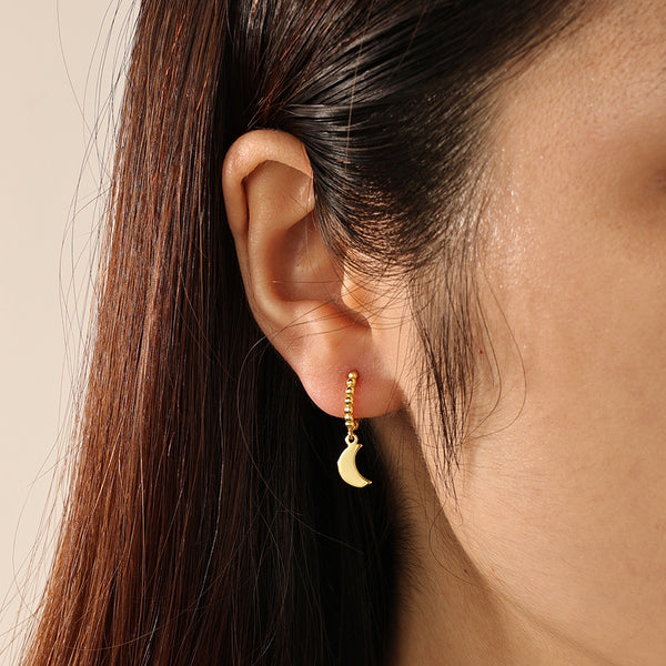 FE2246 925 Sterling Silver Beads Hoop Crescent Moon Dangle Earrings