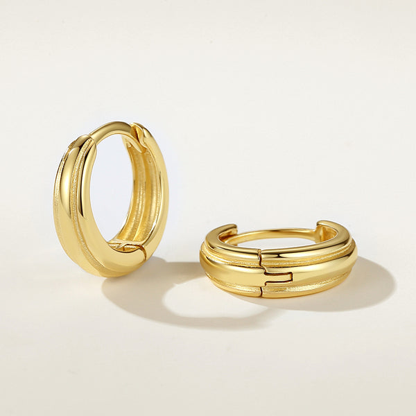 FE2080 925 Sterling Silver Women Gold Plated Triple Bold Hoop Earrings