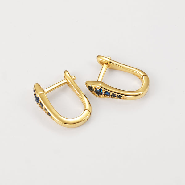 FE2199 925 Sterling Silver Blue Snake U Shape Hoop Earrings