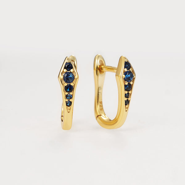 FE2199 925 Sterling Silver Blue Snake U Shape Hoop Earrings