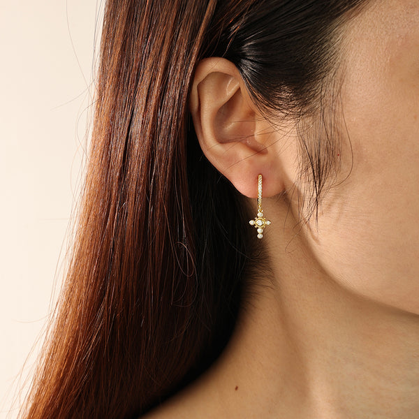 FE2135 925 Sterling Silver Cubic Zirconia Bezel Cross Dangle Earrings