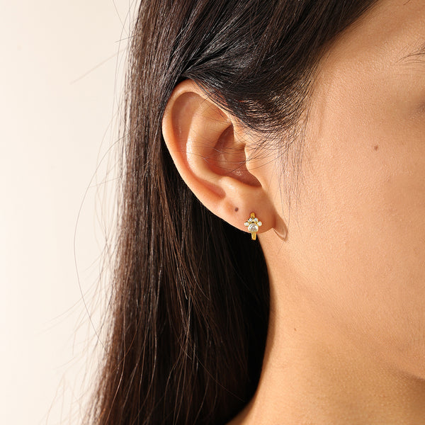 FE2142 925 Sterling Silver Cubic Zirconia Dog Paw Hoop Earrings