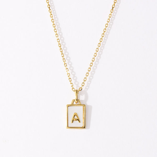 VFX0606 Initial A Rectangle Mother Of Pearl Necklace