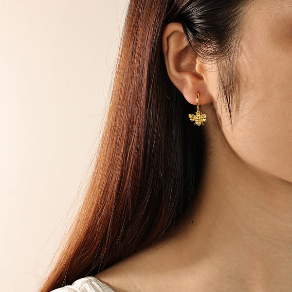 FE2116 925 Sterling Silver Cute Design Bee Dangle Hoop Earrings