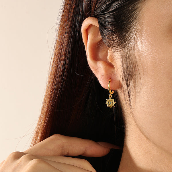 FE2143 Sunburst Turquoise Eye Dangle Earrings