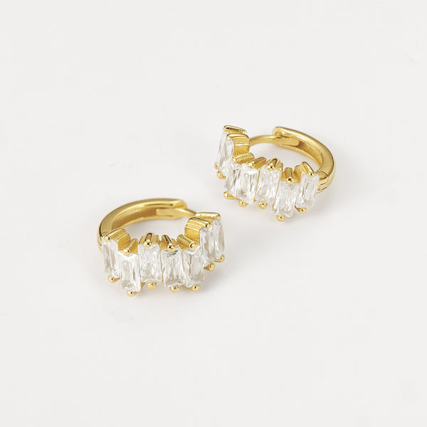 FE2118 925 Sterling Silver Baguette CZ Hoop Earrings