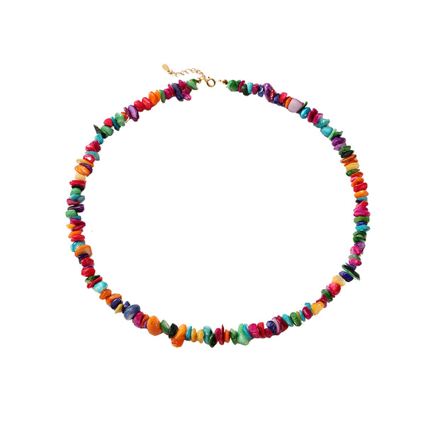 PN0175 925 Sterling Silver Colorful Beaded Chip Necklace