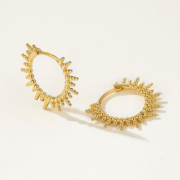 FE2091 925 Sterling Silver Sunburst Hoop Earrings