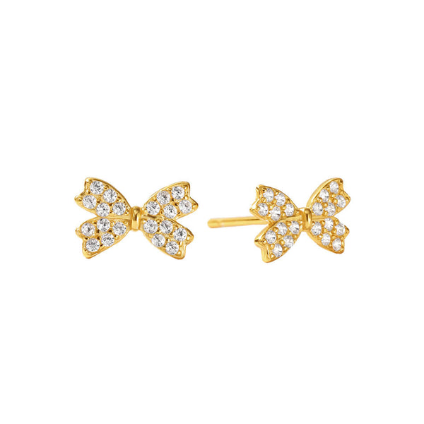 FE3505 CZ Gold Bow Stud Earrings