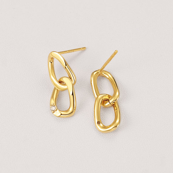 FE2253 925 Sterling Silver Double Chain Link Stud Earrings