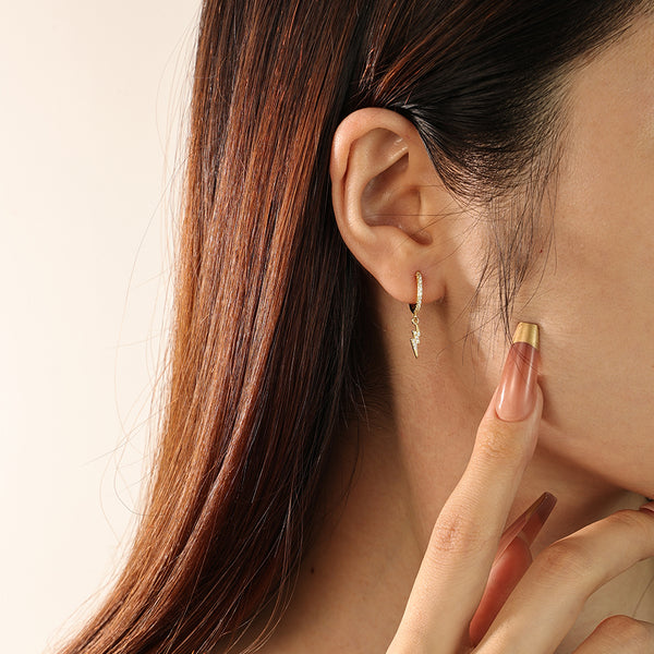 FE2150 925 Sterling Silver Full Cubic Zirconia Lightning Dangle Earrings