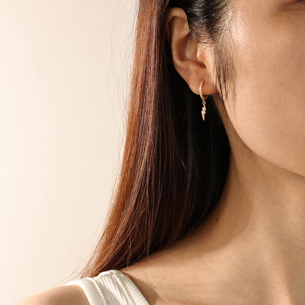 FE2150 925 Sterling Silver Full Cubic Zirconia Lightning Dangle Earrings