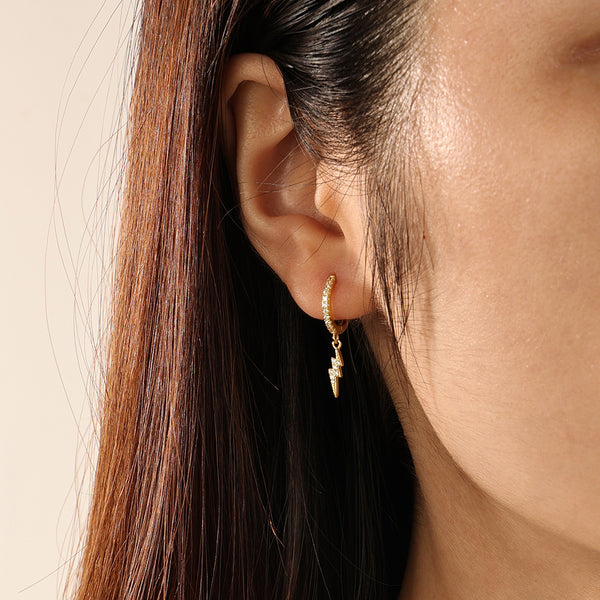 FE2150 925 Sterling Silver Full Cubic Zirconia Lightning Dangle Earrings