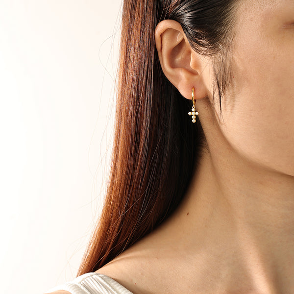 FE2212 925 Sterling Silver CZ Bezels Cross Dangle Earrings