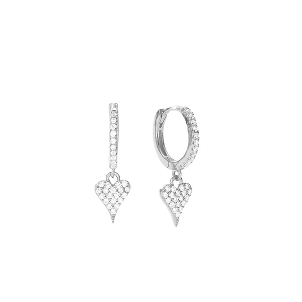 FE2965 925 Sterling Silver CZ Heart Dangle Hoop Earrings