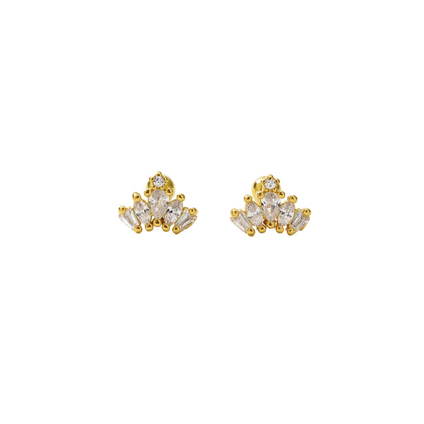 FE2929 925 Sterling Silver Crown Thread Piercing Stud Earrings