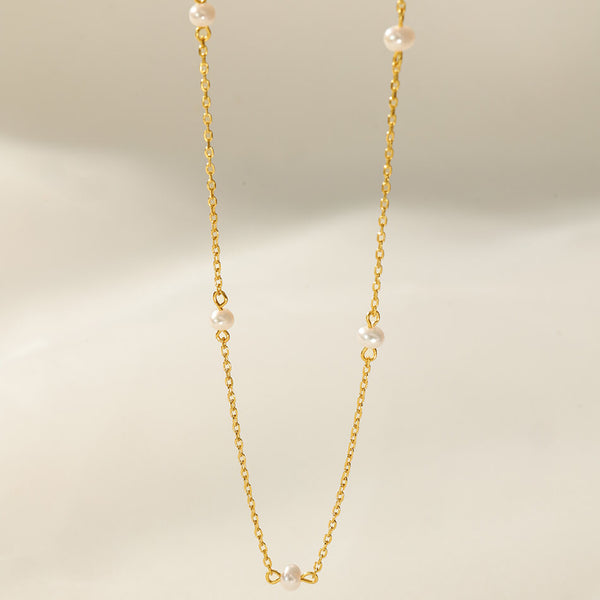 PN0244 925 Sterling Silver Minimalist Freshwater Pearl Bead Charm Chain Necklaces