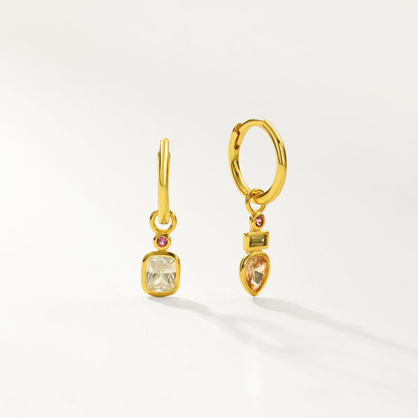 FE2892 925 Sterling Silver Asymmetrical Colorful CZ Hoop Earrings