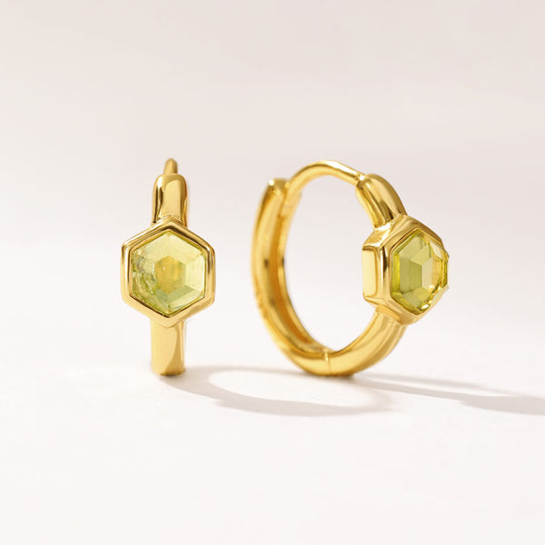 VFE0240 Birthstone Hexagon Huggie Hoop Earring