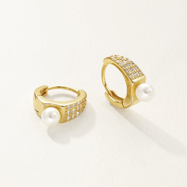 FE2806 925 Sterling Silver Shell Pearl Hoop Earrings