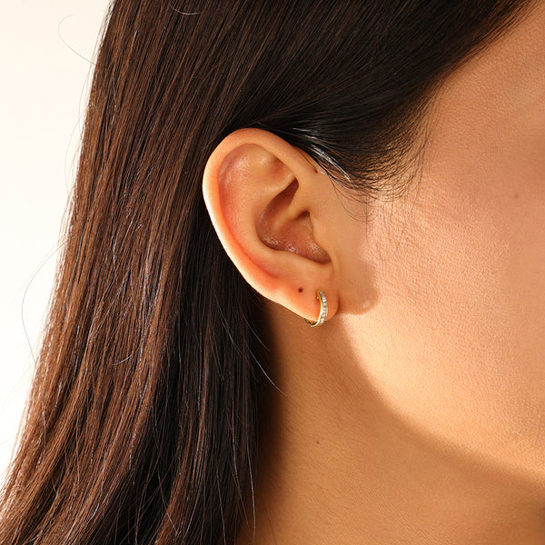 FE3212 Channel Set Baguette CZ Hoop Earring
