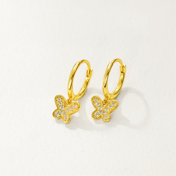 FE2714 925 Sterling Silver Pavé Zirconia Butterfly Dangle Earrings